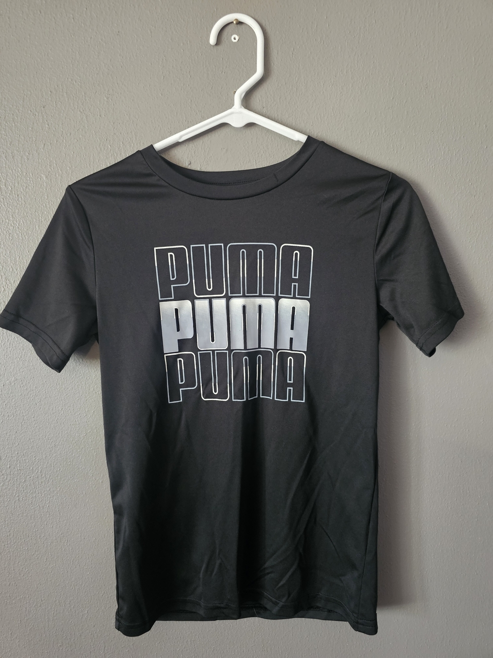 Puma Black Short Sleeve Tee with Silver Stacked Logo